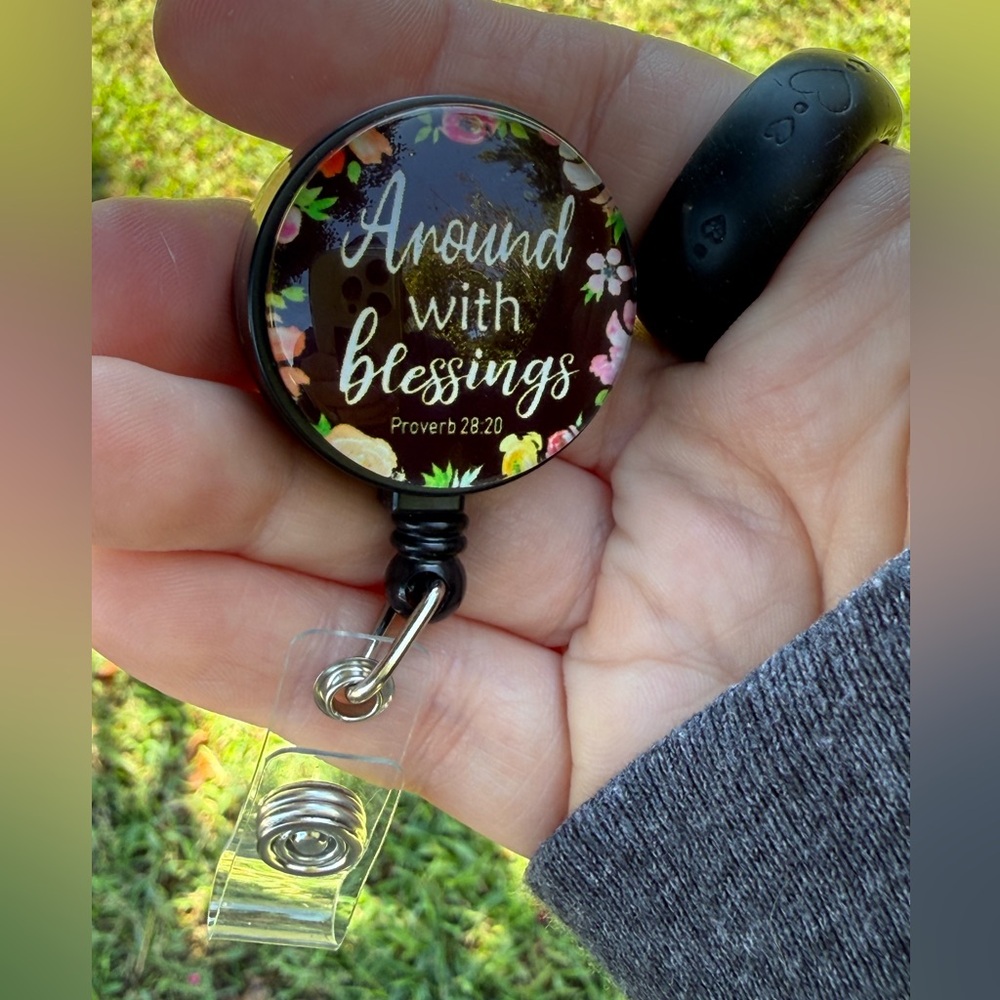 Floral Badge Reel with Inspirational Quote